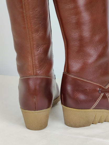 Elastomere Knee High Boots- Brown
