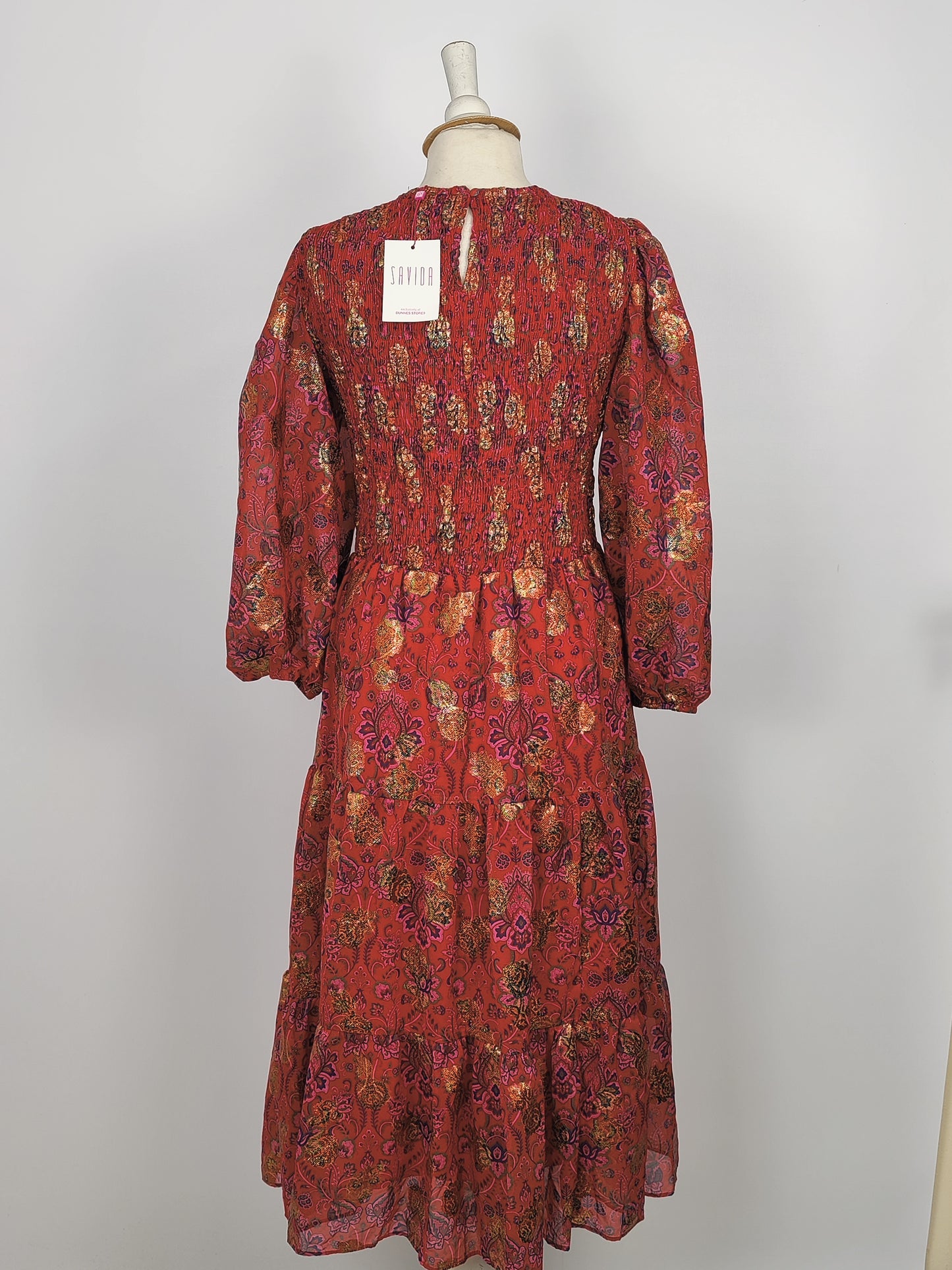 Savida "Anna" Long Sleeve Dress- Pink/Red Gold Detail Dress