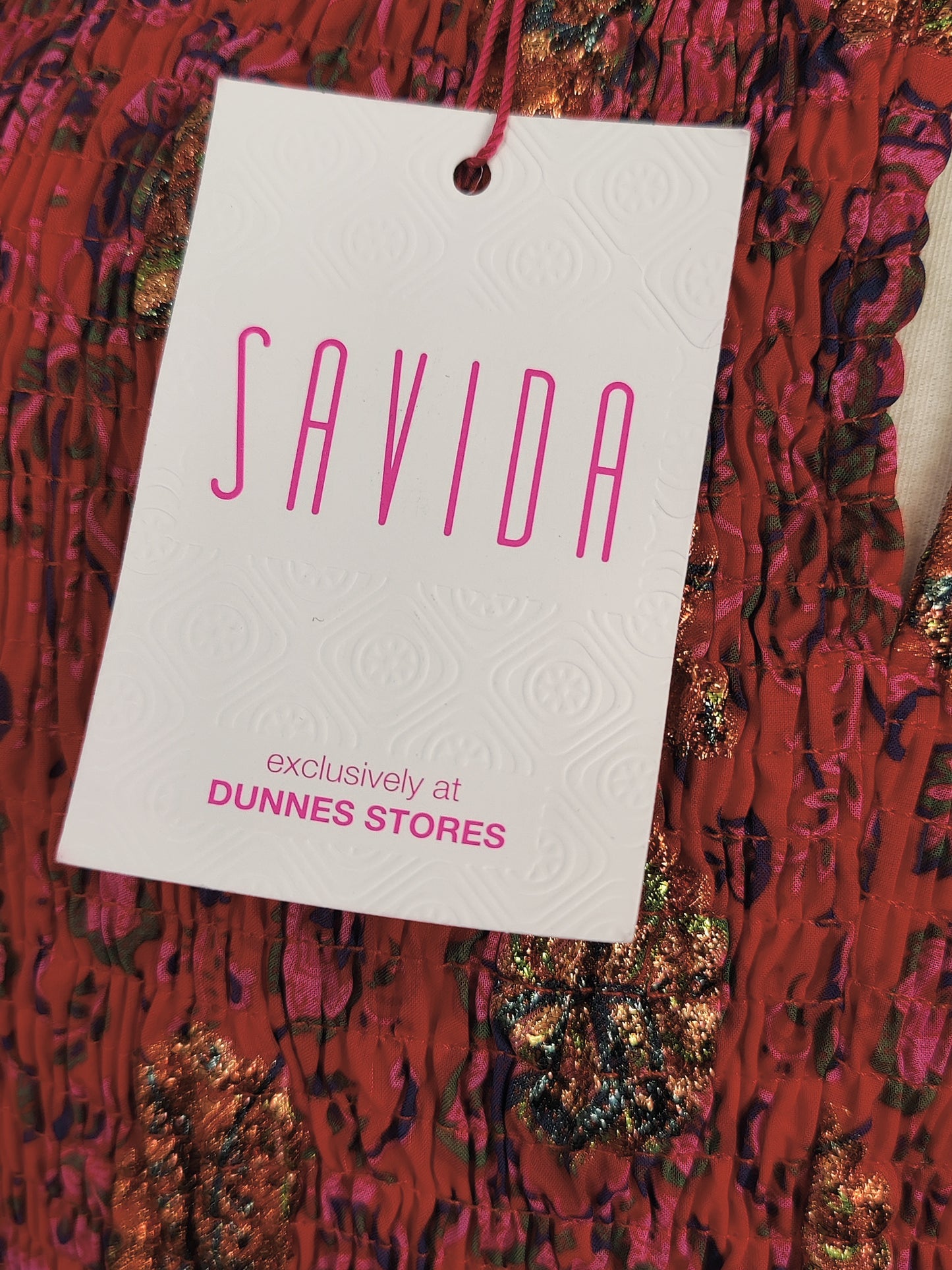 Savida "Anna" Long Sleeve Dress- Pink/Red Gold Detail Dress