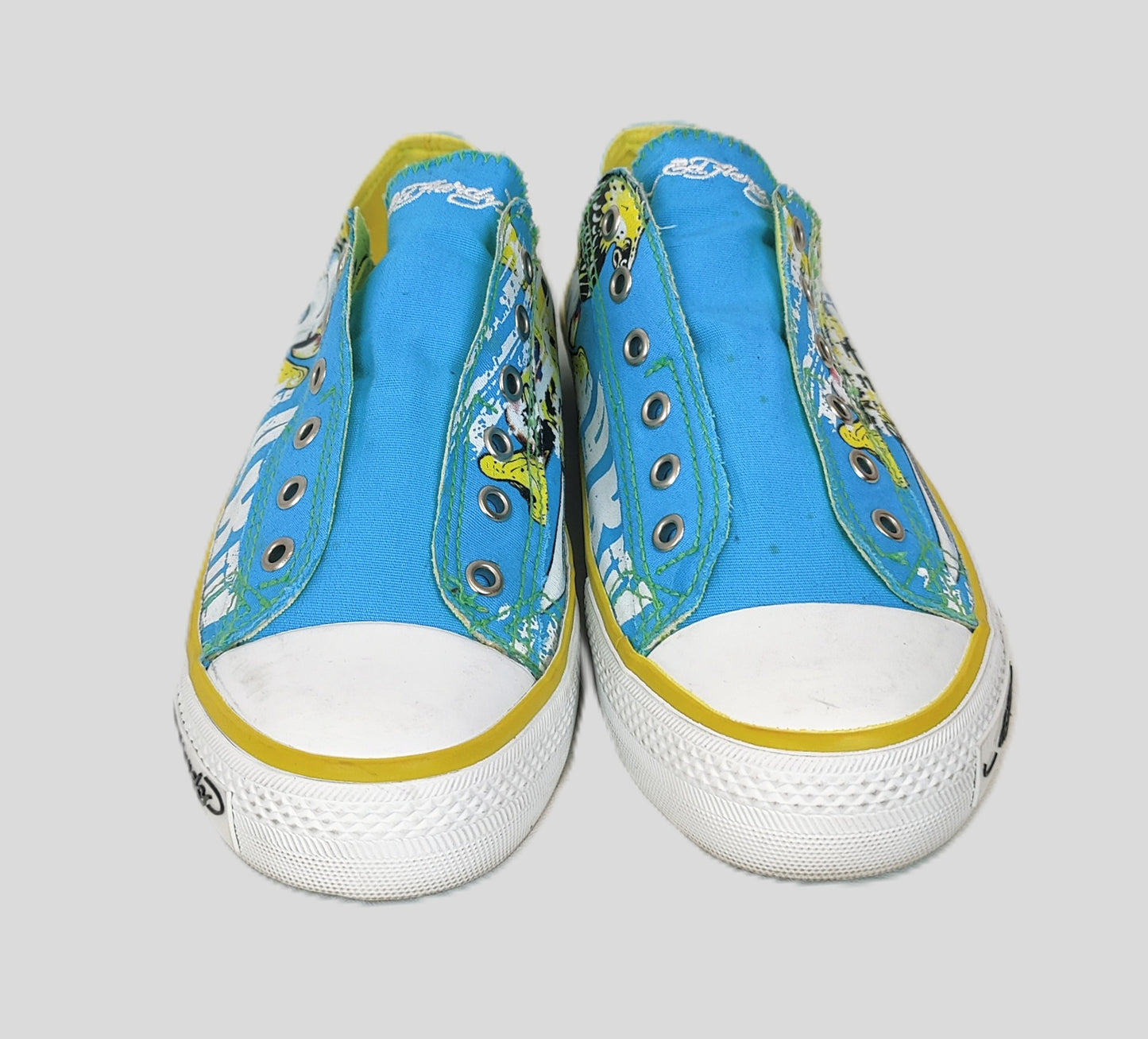 Ed Hardy Designs Canvas Sneakers- Blue/Yellow/Multi