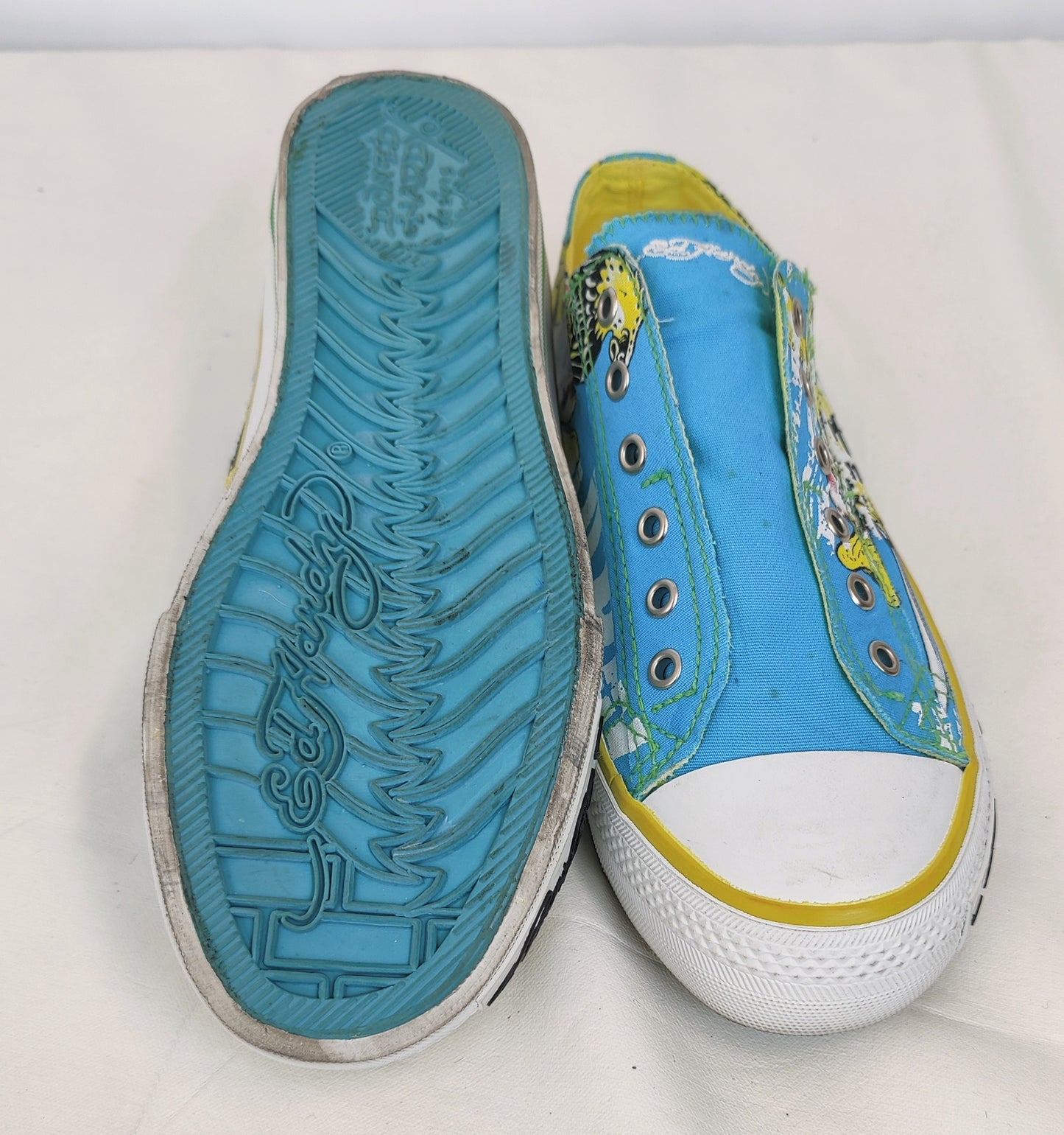 Ed Hardy Designs Canvas Sneakers- Blue/Yellow/Multi