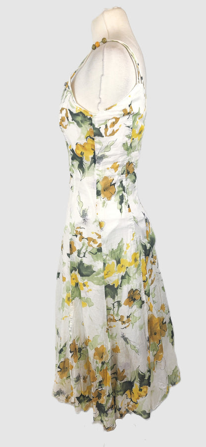 Apanage Femme Cotton Summer Dress-White, Green and Yellow Floral Print
