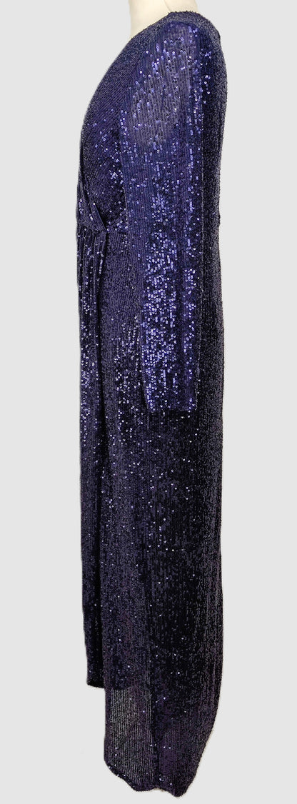 Quiz Sequin Midi Evening Party Dress-Navy/Purple