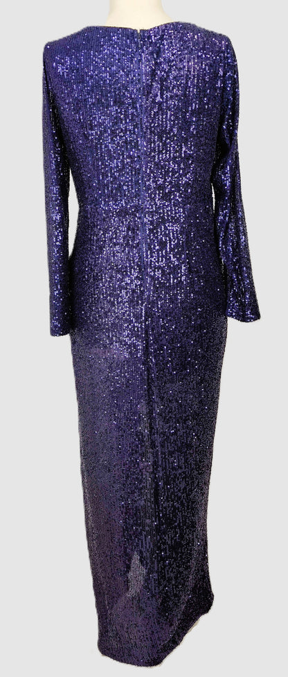 Quiz Sequin Midi Evening Party Dress-Navy/Purple