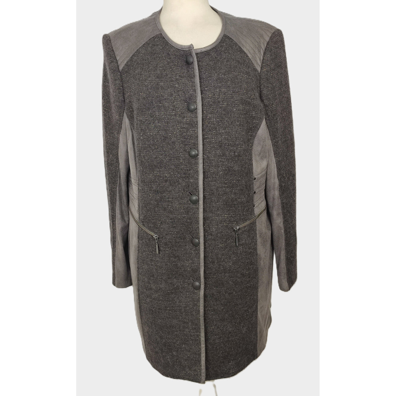 Gelco Casual Straight Cut Jacket with Leather Details-Grey/Fawn Brown