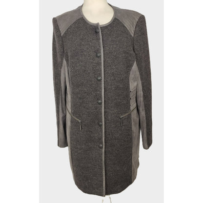 Gelco Casual Straight Cut Jacket with Leather Details-Grey/Fawn Brown