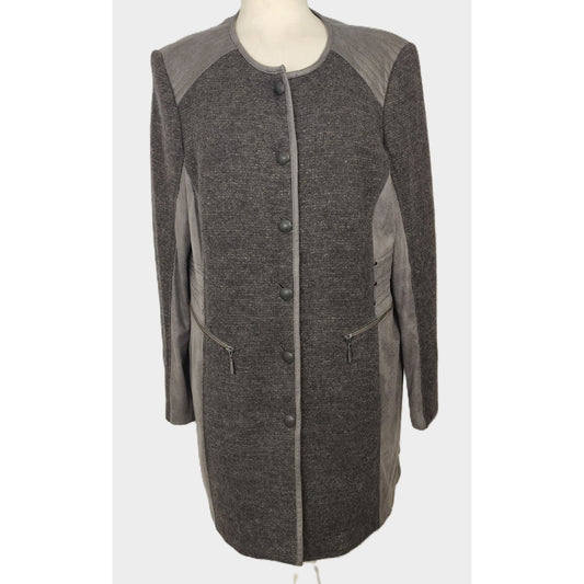 Gelco Casual Straight Cut Jacket with Leather Details-Grey/Fawn Brown
