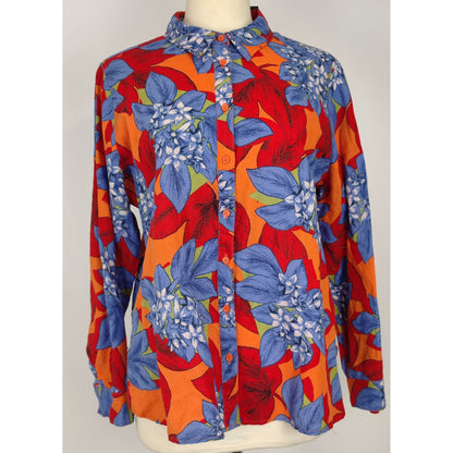 M&S Collection Floral Pattern Button-Up Shirt - Red & Blue