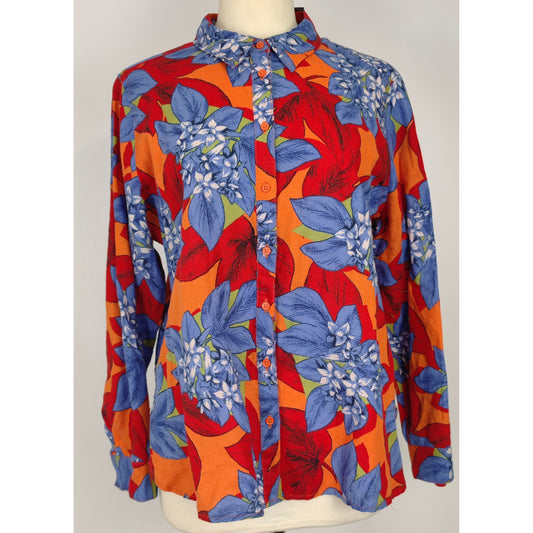 M&S Collection Floral Pattern Button-Up Shirt - Red & Blue