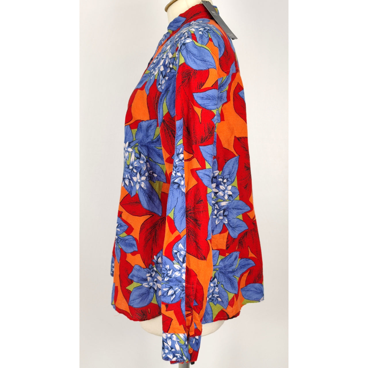 M&S Collection Floral Pattern Button-Up Shirt - Red & Blue