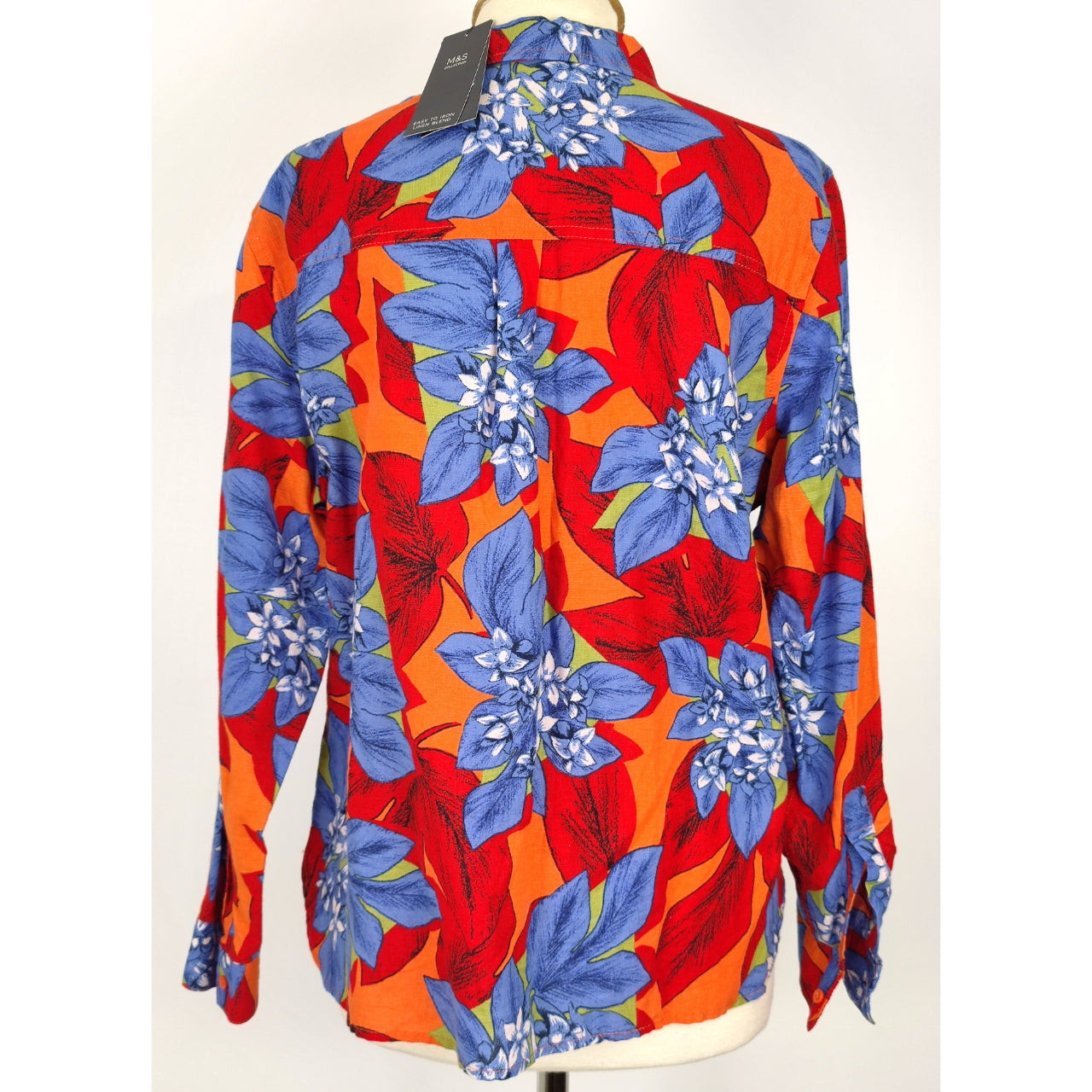 M&S Collection Floral Pattern Button-Up Shirt - Red & Blue