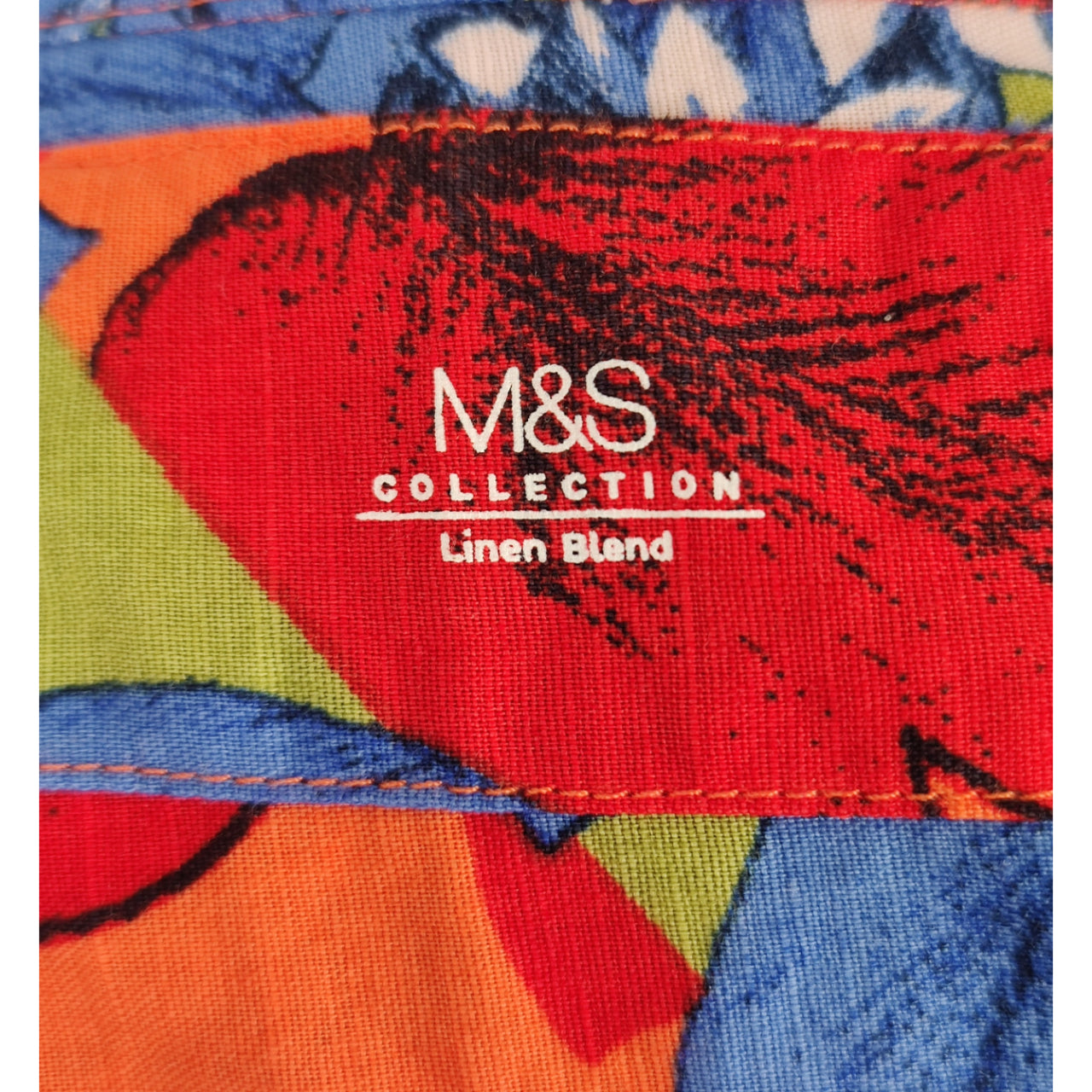 M&S Collection Floral Pattern Button-Up Shirt - Red & Blue